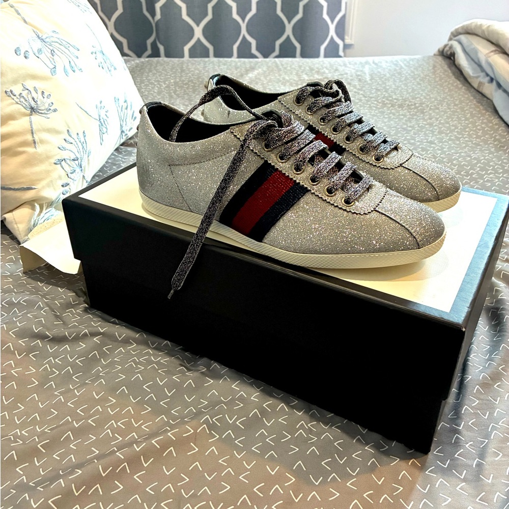 GUCCI BAMBI GLITTER STUD SILVER SNEAKERS